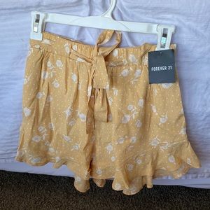 Yellow Flowy Forever 21 High Waisted Shorts